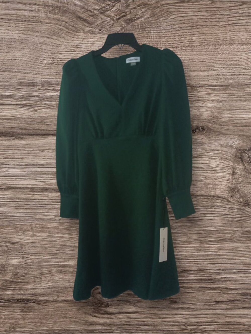 NWT Calvin Klein Long Sleeve V-Neck Dress Dark Green Size 2